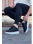 J019 Bağcıklı Ortopedik Taban Triko Erkek Sneaker Günlük Ayakkabı Bt Siyah 2