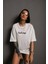 Kadın Bisiklet Yakalı Sırt Baskılı Oversize T-Shirt - Beyaz 2
