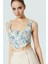 Çiçekli Desenli Crop Bluz Fitted Kalıp Dokuma Kumaş Yazlık Şık Görünüm 1