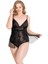 Marsilyan- Büyük Beden Siyah Bodysuit Jakarlı Gecelik 1