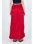 Kırmızı Bel Lastikli Kırışık Kumaş Etek 3483 5