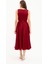 Kadın Bordo Kalın Askılı Kemerli Midi Abiye Elbise 5