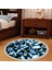 Kaymaz Dijital Mutfak & Salon Halı Star Pamuk Saçaklı Yuvarlak Geometrik E5012 Mavi 8