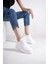 Alına Bağcıklı Ortopedik Taban Kadın Sneaker Günlük Ayakkabı Bt Kırık Beyaz 4