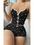 Kadın Siyah Kalp Desenli Askılı Şortlu Pijama Takım 6650 2