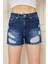 Kadın Buz Mavi Cepli Yüksek Bel Denim Şort 5