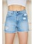 Kadın Buz Mavi Cepli Yüksek Bel Denim Şort 5