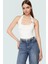 Fitted Kalıp Viskoz Ribana Crop Bluz Boyundan Bağlamalı Yaka Günlük Stil 1