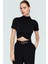 Şık Dik Yaka Crop Bluz Örme Kumaş Kruvaze Yazlık Modern Stil Rahat ve Özel Tasarım 2