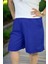 Pamuklu Viskon Kumaş Cepli Beli Lastikli Duble Paça Büyük Beden Şort. 3