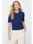 Lacivert Yaka Detaylı Regular Kalıp Örme Bluz 1