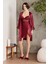 Saten Gecelik Sabahlık Pijama Takım Şort Takım 6'lı Gelin Çeyiz Seti - 6000 Bordo 1