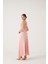 Askıları Yaprak Detaylı Uzun Raina Elbise Pembe 2