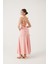 Askıları Yaprak Detaylı Uzun Raina Elbise Pembe 4