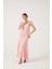 Askıları Yaprak Detaylı Uzun Raina Elbise Pembe 5