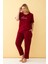 Kadın Bordo Love Yazılı Büyük Beden Pijama Takımı 1
