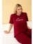 Kadın Bordo Love Yazılı Büyük Beden Pijama Takımı 3