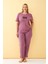 Kadın Mürdüm More Love Yazılı Büyük Beden Pijama Takımı 1