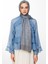 Nora Desen Çift Taraflı Şal Koyu Gri-Açık Mavi 1
