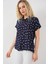 Kadın Kısa Kol Desenli Gömlek 20310 - Lacivert 3