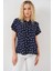 Kadın Kısa Kol Desenli Gömlek 20310 - Lacivert 4