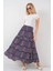 Kadın Desenli Uzun Etek 8053 - Lacivert 3