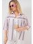 Kadın Çizgili Kısa Kol Gömlek 20344 - Pembe 1