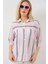 Kadın Çizgili Kısa Kol Gömlek 20344 - Pembe 3