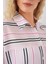 Kadın Çizgili Kısa Kol Gömlek 20344 - Pembe 5
