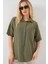 Kadın Kısa Kol Keten Görünümlü Gömlek 20336 - Haki 1