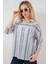 Kadın Çizgili Kısa Kol Gömlek 20344 - Lacivert 3