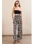 Kadın Siyah-Ekru Zebra Desenli Yüksel Bel Pantolon PİK50 4