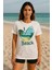 Kadın Beyaz Oversize Tişört – I Love Beach Baskılı Yazlık Pamuklu Kısa Kollu T-Shirt 2