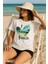 Kadın Beyaz Oversize Tişört – I Love Beach Baskılı Yazlık Pamuklu Kısa Kollu T-Shirt 3