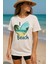 Kadın Beyaz Oversize Tişört – I Love Beach Baskılı Yazlık Pamuklu Kısa Kollu T-Shirt 4