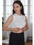 Beyaz Fitilli Crop Top Bluz 1