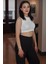 Beyaz Fitilli Crop Top Bluz 2