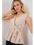 Kadın Kruvaze Yaka Kolsuz Bluz 966 - Krem 3