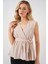 Kadın Kruvaze Yaka Kolsuz Bluz 966 - Krem 4