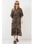 Kadın Desenli Kısa Kol Elbise 2562 - C. Kahverengi 4
