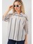 Kadın Çizgili Kısa Kol Gömlek 20344 - Bej 3