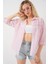 Kadın Çizgili Kısa Kol Gömlek 20344 - Pudra 1