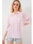 Kadın Çizgili Kısa Kol Gömlek 20344 - Pudra 3