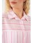 Kadın Çizgili Kısa Kol Gömlek 20344 - Pudra 5