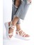 Elsa Ince Tokalı Şerit Detaylı Ortopedik Taban Kadın Sandalet Bt Beyaz 5