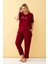 Modaserdem Akbeniz Kadın Bordo Love Yazılı Büyük Beden Pijama Takımı 1