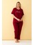 Modaserdem Akbeniz Kadın Bordo Love Yazılı Büyük Beden Pijama Takımı 2