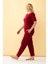 Modaserdem Akbeniz Kadın Bordo Love Yazılı Büyük Beden Pijama Takımı 4