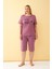 Akbeniz Kadın Mürdüm “make A Wish” Yazılı Büyük Beden Kapri Pijama Takımı 4