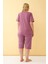 Akbeniz Kadın Mürdüm “make A Wish” Yazılı Büyük Beden Kapri Pijama Takımı 5